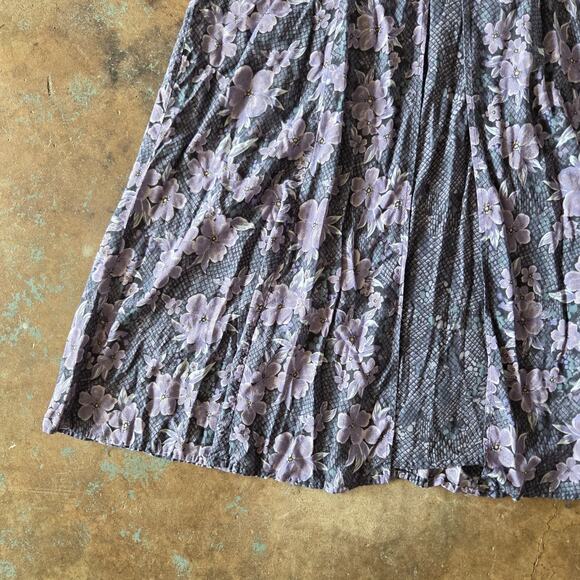 Vintage 90s Floral Print Midi Dress Plus Size 1X Purple Lace Up Grunge Cottage - Picture 4 of 8